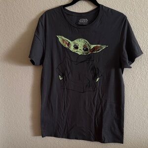 Star Wars Charcoal Tee Shirt Top with Baby Yoda Grogu Design Size Medium